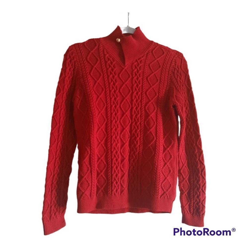 VTG LAUREN RALPH LAUREN Cotton Shawl Neck Fisherman Sweater Jumper 